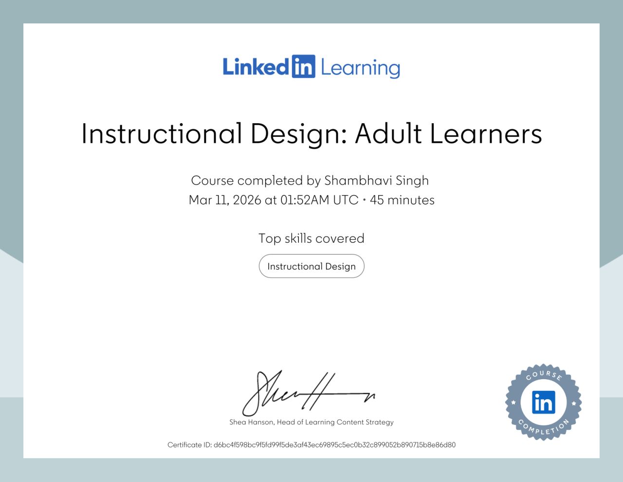 Instructional Design: Adult Learners — LinkedIn Learning Certificate