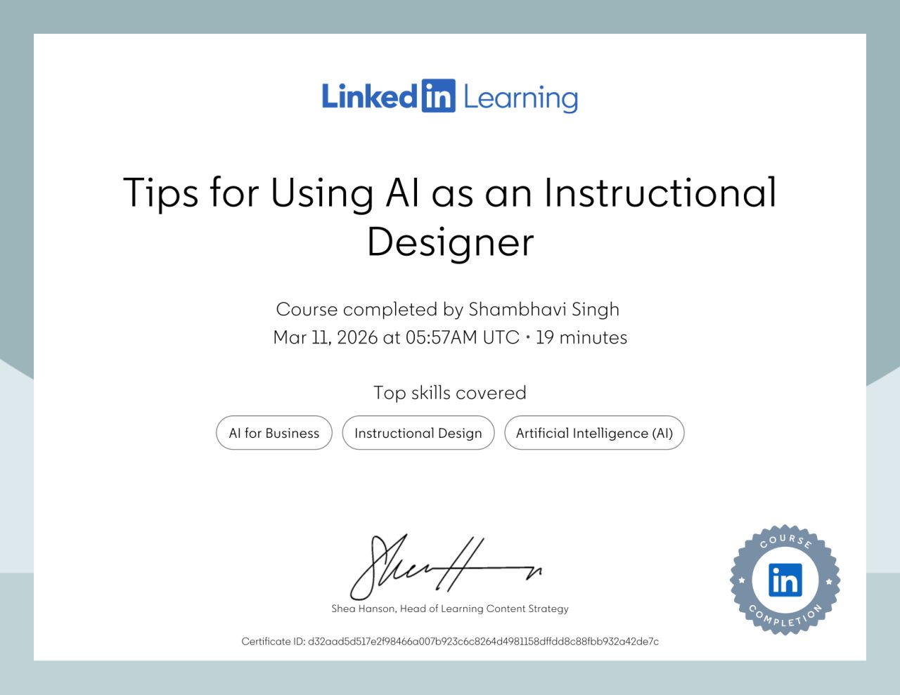 Tips for Using AI as an Instructional Designer — LinkedIn Learning Certificate